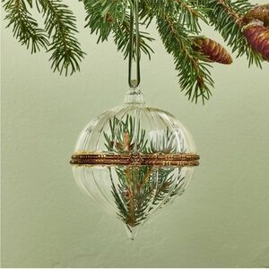 Set of 3 Hearth & Hand Clear Glass Ornaments Hinged with Gold Band